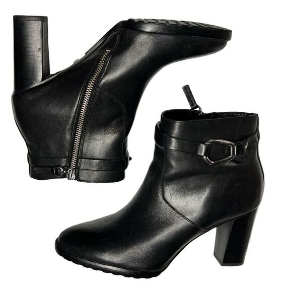 Like New RL Ralph Lauren Laletta Black Leather Italian High Heel Ankle Booties - Picture 1 of 8